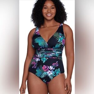 Aqua Green Women's UPF 50 Waist Detail Over The Shoulder One Piece Swimsuit